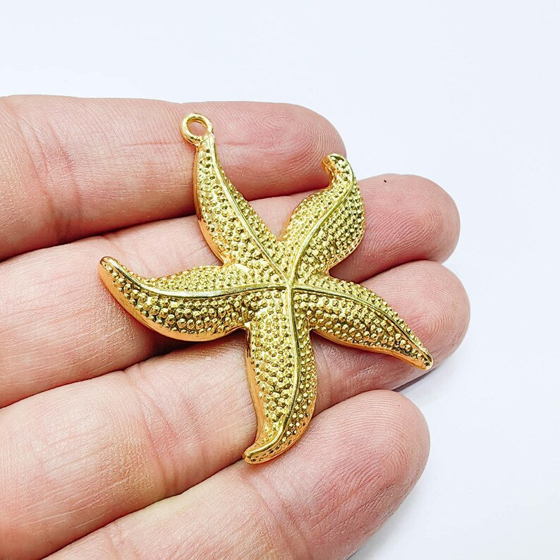 Large Starfish Charm, Textured Sea Star Design, 24k Gold Color, Jewelry Finding, 46x40mm, G37730