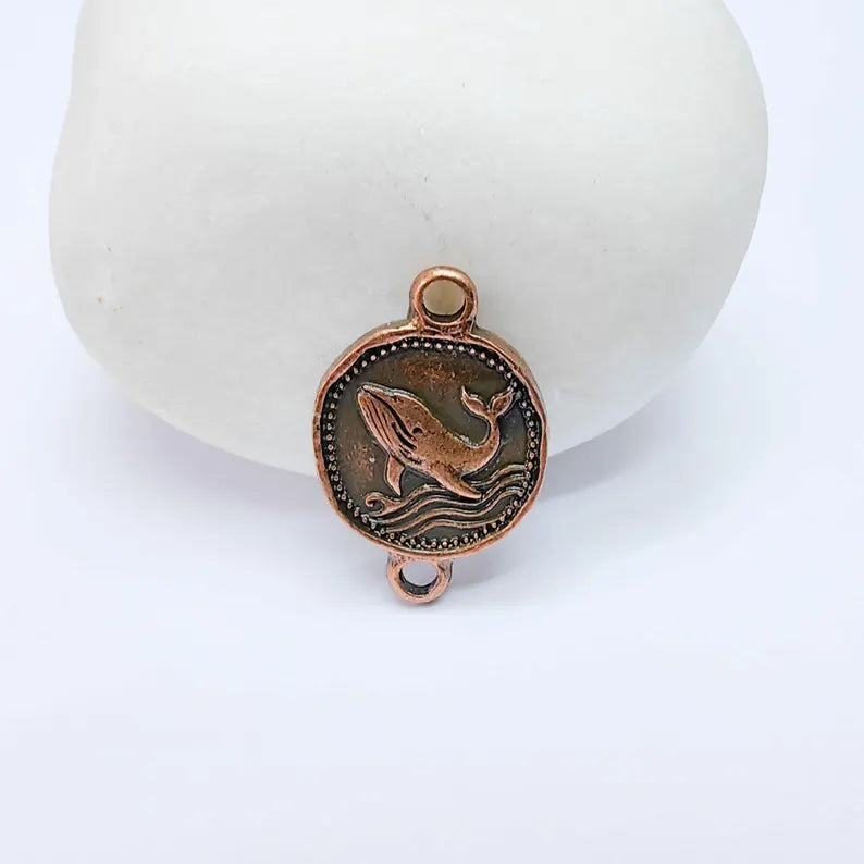 4 Whale Charm Connector, Double Sided Ocean Symbol Design, Antique Copper Plated, 19x13mm, G37746