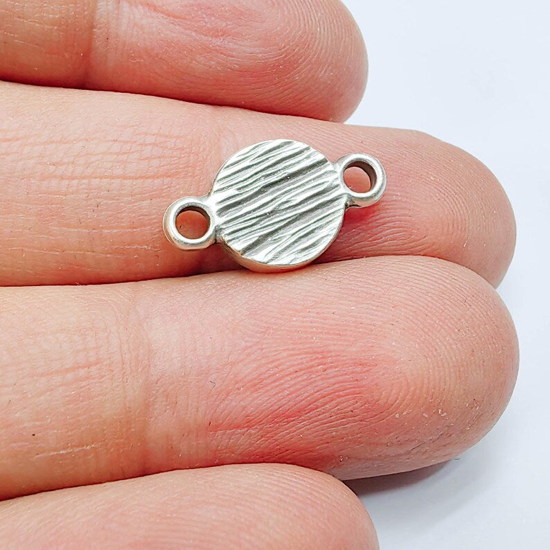 2 Round Bezel Connector Pendant, Minimal Cabochon Frame, Antique Silver Plated, 8mm, G37765