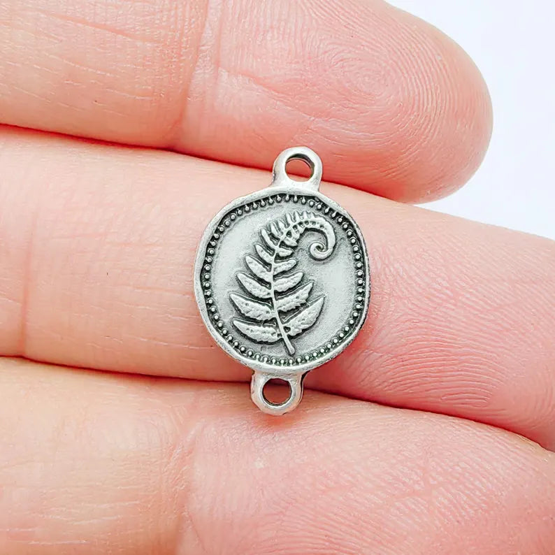 4 Fern Leaf Connector Charm, Botanical Nature Design, Oval Shape, Double Sided, 19x13mm, G37768