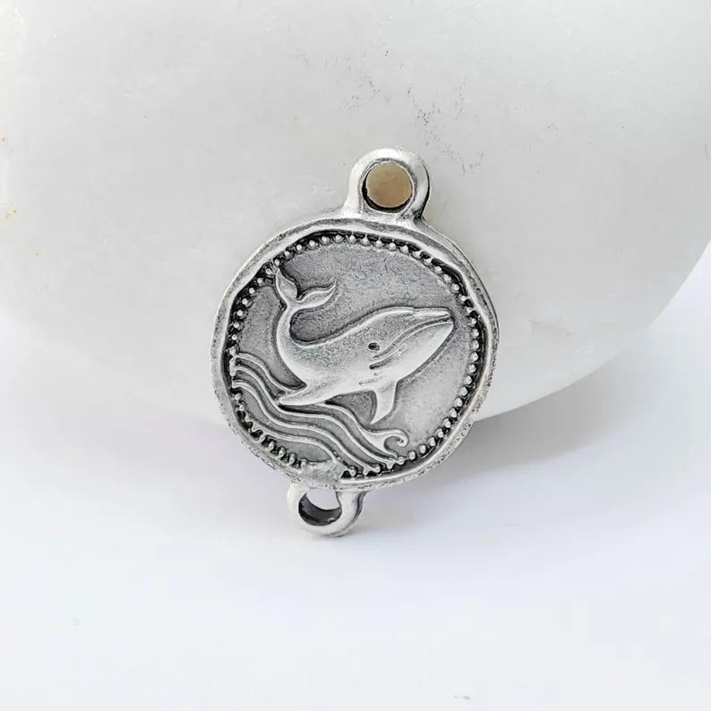 4 Whale Connector Charm, Ocean Animal Design, Oval Shape, Double Sided, 19x13mm, G37770