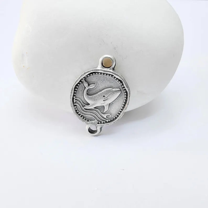 4 Whale Connector Charm, Ocean Animal Design, Oval Shape, Double Sided, 19x13mm, G37770