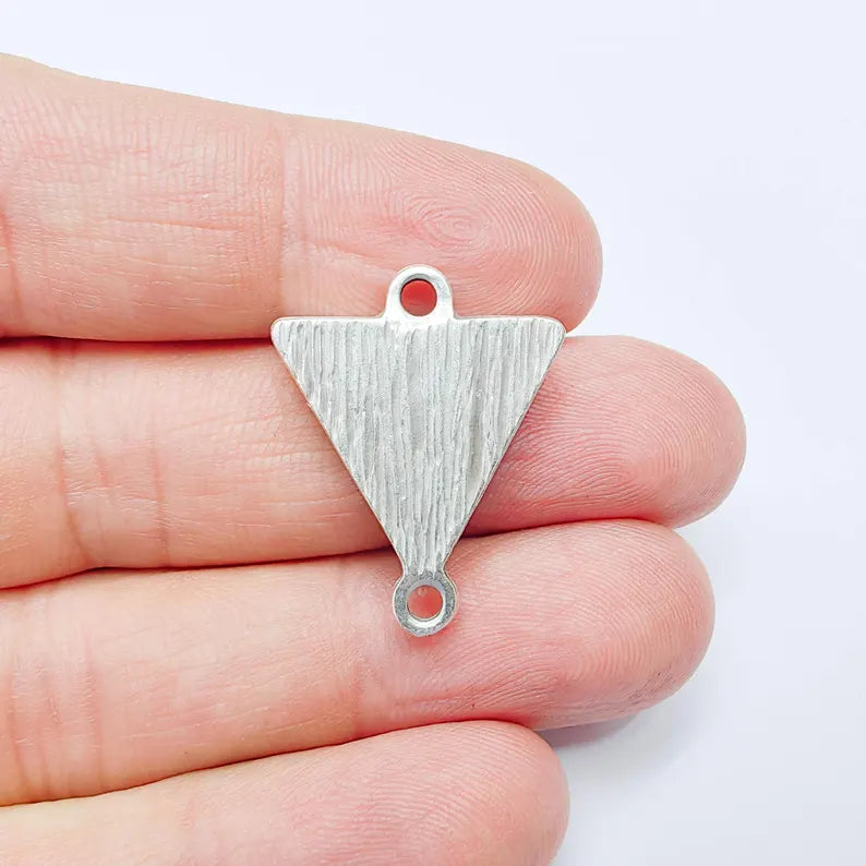 Triangle Bezel Connector Pendant, Geometric Triangle Design, Antique Silver Plated, 20mm, G37775