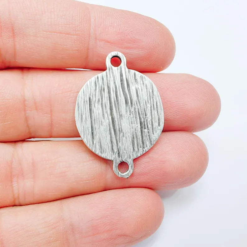 Dragonfly Charm Connector, Round Insect Motif Design, Antique Silver Plated, Double Loop, 34x24mm, G37783