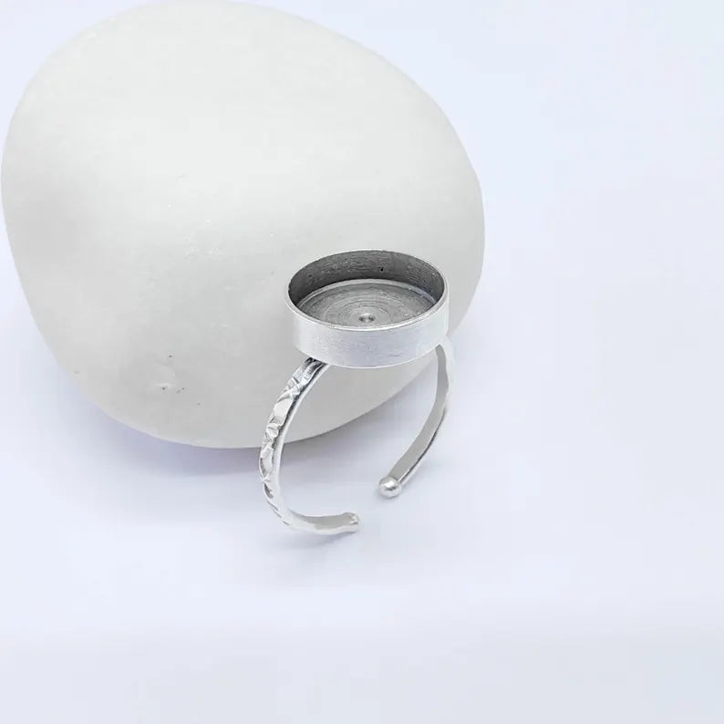 Adjustable Ring Base with Round Bezel Setting, Antique Silver Plated Brass, 12mm, G37795