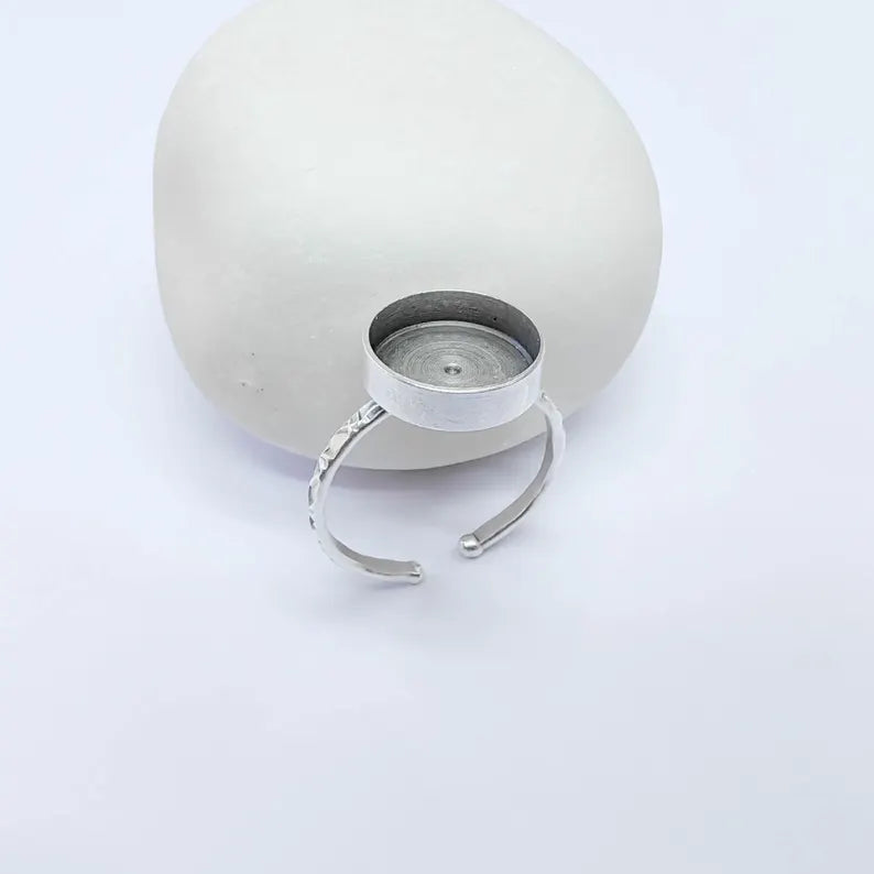 Adjustable Ring Base with Round Bezel Setting, Antique Silver Plated Brass, 12mm, G37795