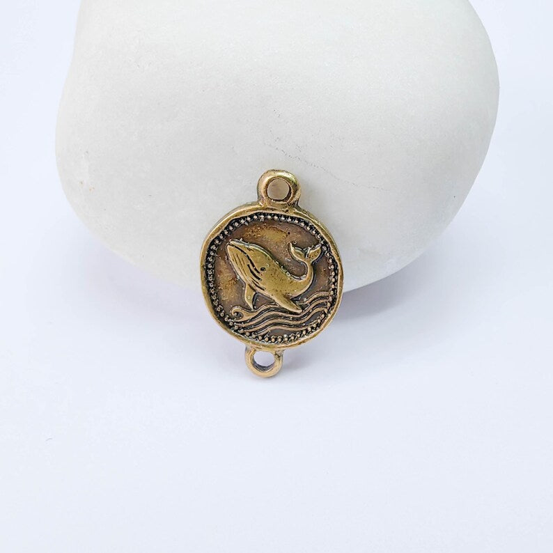 4 Whale Charm Connector, Double Sided Ocean Symbol Design, Antique Bronze Plated, 19x13mm, G37806