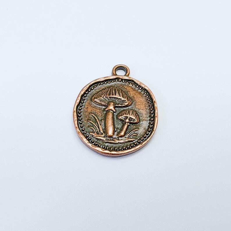 Mushroom Charm Pendant, Botanical Fungi Design, Antique Copper Plated, 29x24mm, G37814