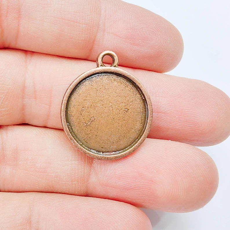 Round Bezel Pendant, 20mm Inner Size, Antique Copper Plated, Jewelry Finding, G37824