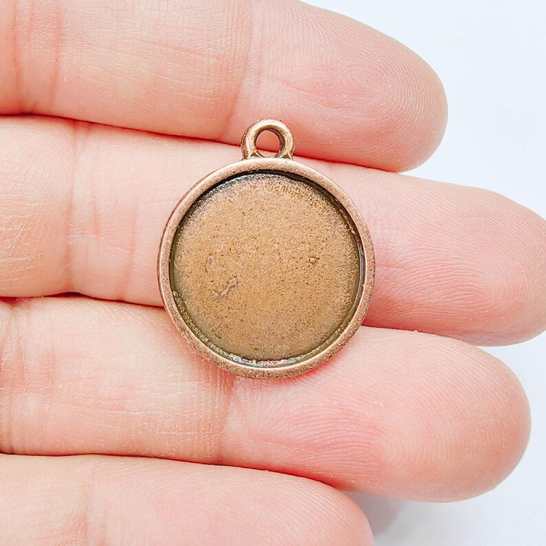 Round Bezel Pendant, 20mm Inner Size, Antique Copper Plated, Jewelry Finding, G37824