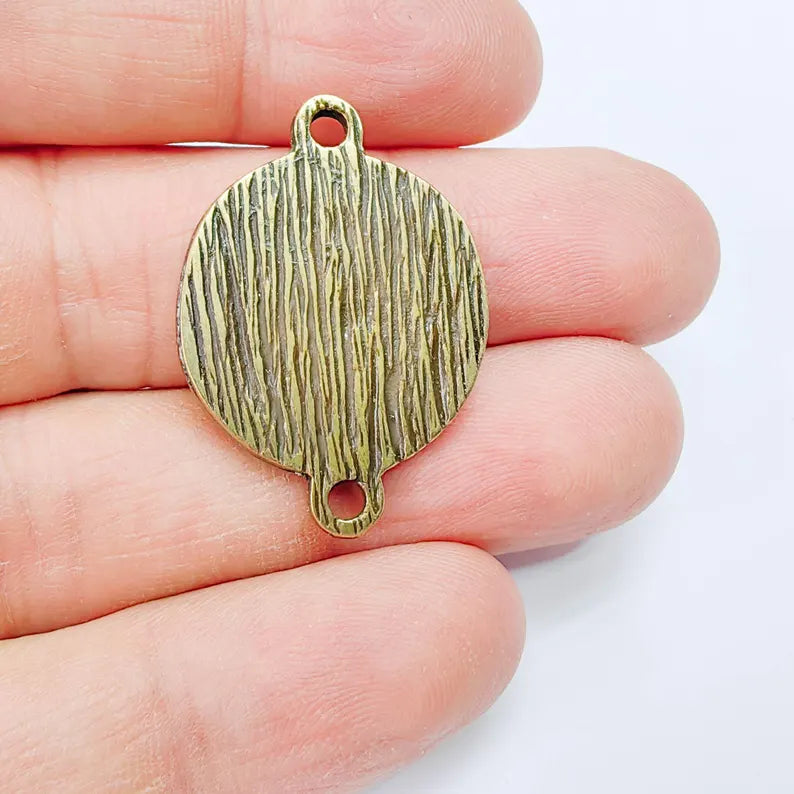 Butterfly Charm Connector, Round Insect Motif Design, Antique Bronze Plated, Double Loop, 34x24mm, G37829