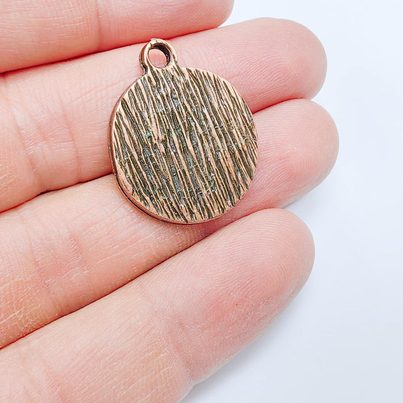 Ocean Wave Charm Pendant, Textured Sea, Antique Copper Plated, Round Shape, 28x24mm, G37830