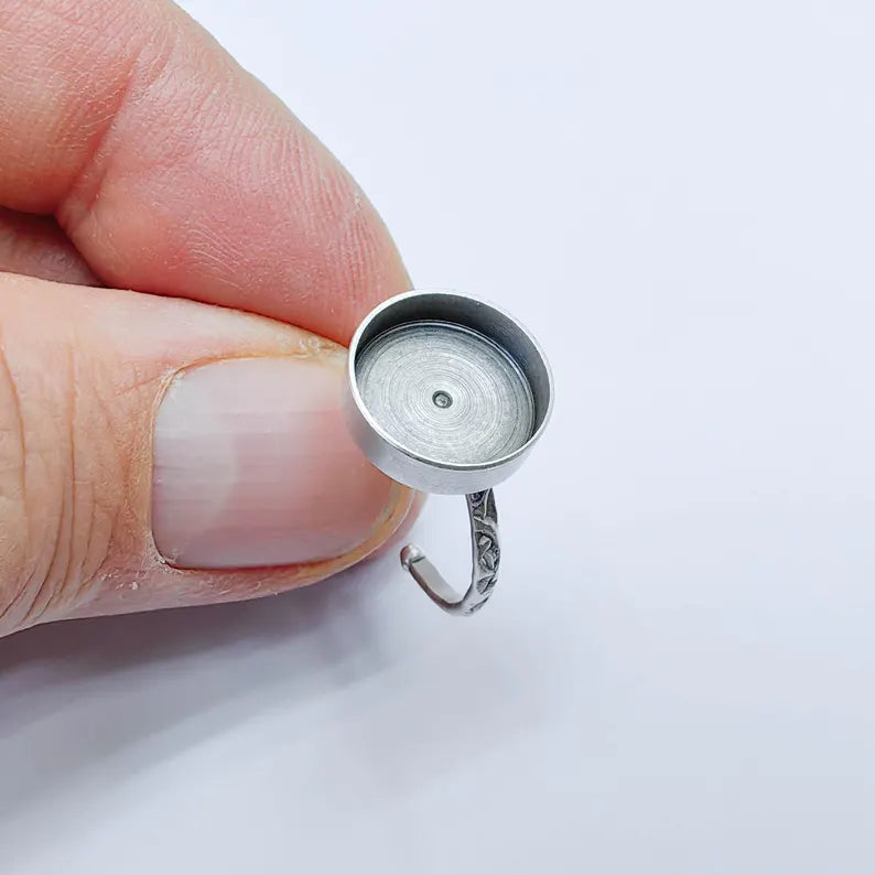 Adjustable Ring Base with Round Bezel Setting, Antique Silver Plated Brass, 12mm, G37795