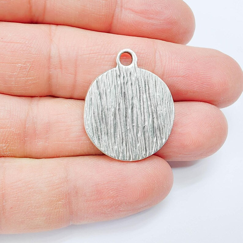 Ocean Wave Charm Pendant, Textured Sea, Antique Silver Plated, Round Shape, 28x24mm, G37802