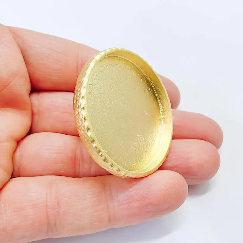 Hammered Ring Blank Setting Cabochon Base inlay Mounting Adjustable Bezel 40mm Gold Plated G37832