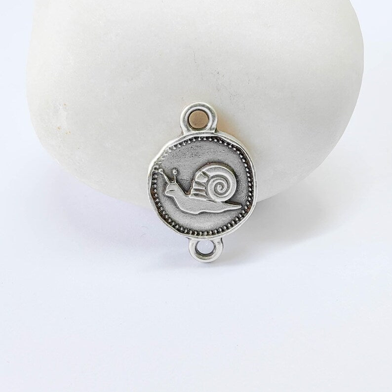 4 Snail Connector Charm, Nature Animal Design, Oval Shape, Double Sided, 16x13mm, G37833