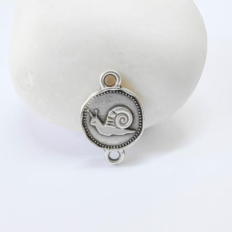 4 Snail Connector Charm, Nature Animal Design, Oval Shape, Double Sided, 16x13mm, G37833