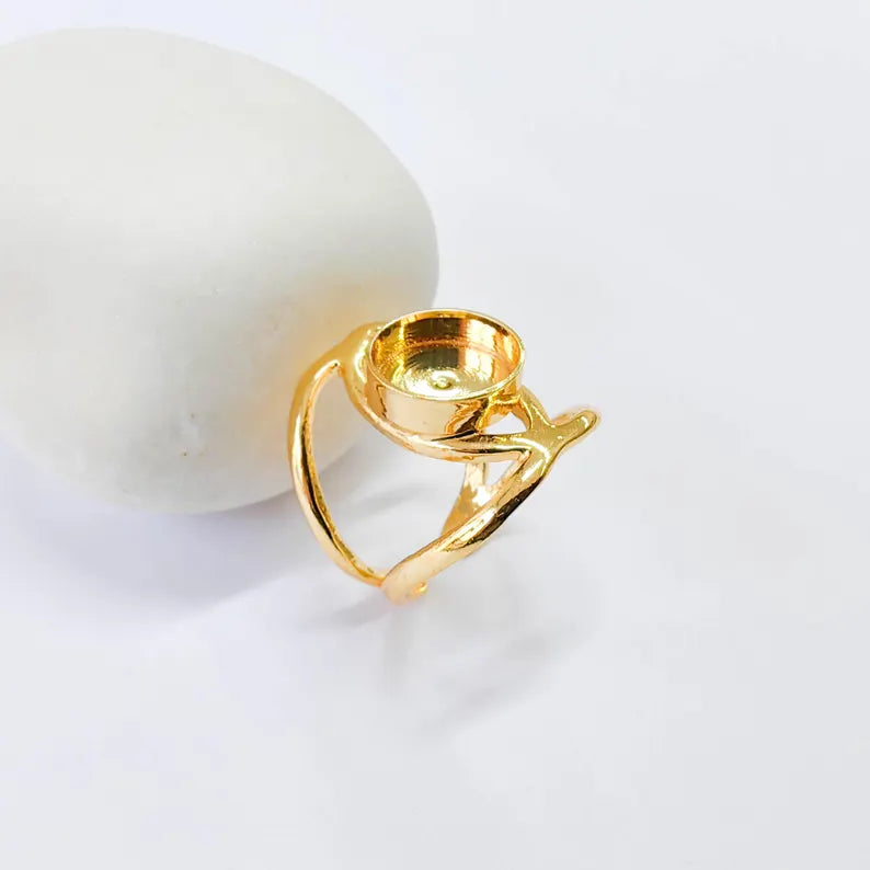 Adjustable Bezel Ring Base, 10mm Round Setting, Deep 3mm, Gold Color Adjustable G37835
