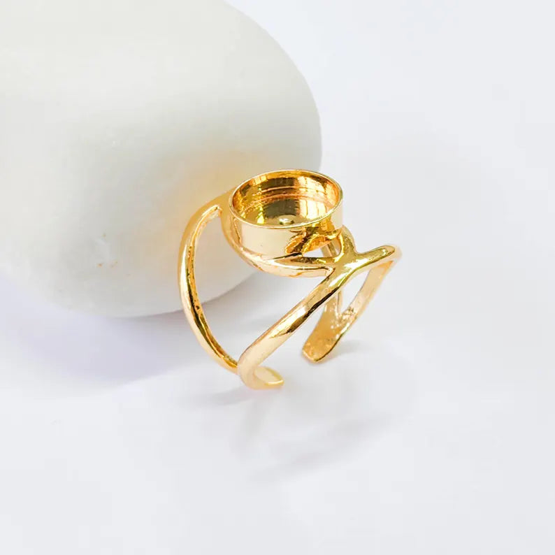 Adjustable Bezel Ring Base, 10mm Round Setting, Deep 3mm, Gold Color Adjustable G37835
