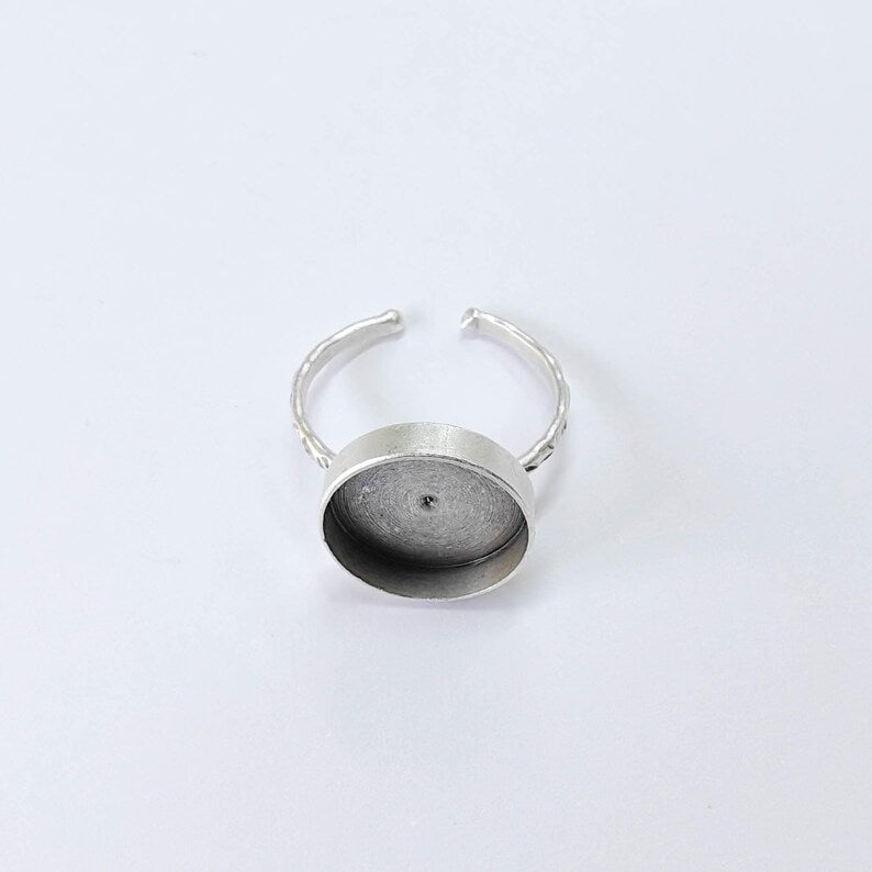 Adjustable Ring Base with Round Bezel, Textured Band, Antique Silver Plated Brass, 6mm, G37818 (Copy)