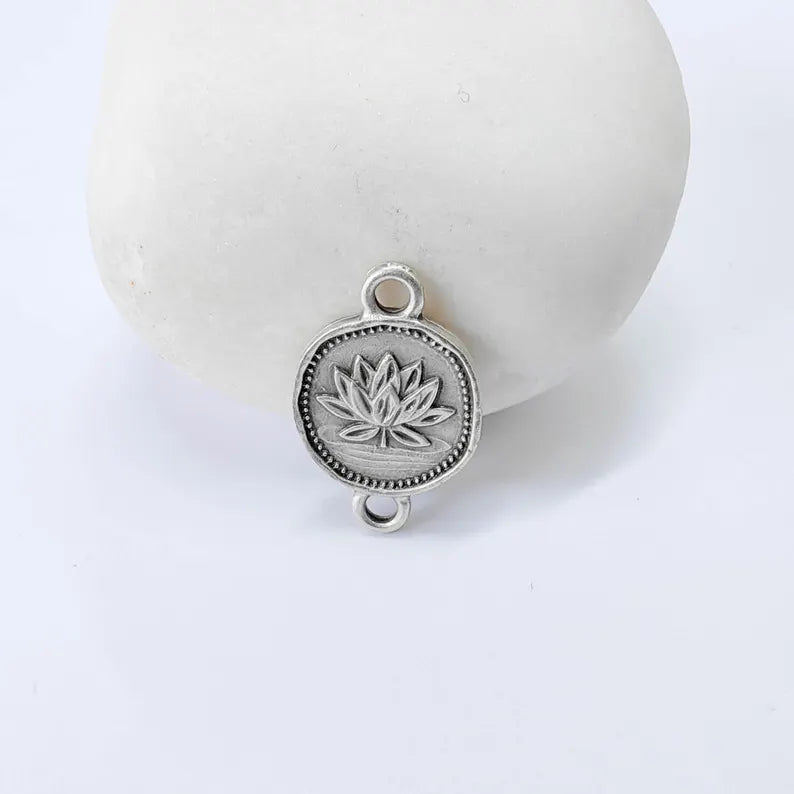 4 Lotus Flower Connector Charm, Botanical Symbol Design, Oval Shape, Double Sided, 20x13mm, G37846