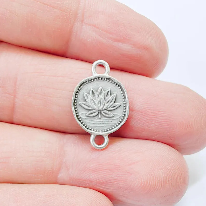 4 Lotus Flower Connector Charm, Botanical Symbol Design, Oval Shape, Double Sided, 20x13mm, G37846