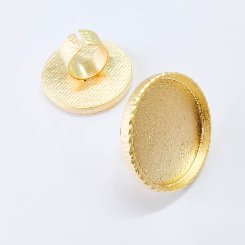 Hammered Ring Blank Setting Cabochon Base inlay Mounting Adjustable Bezel 40mm Gold Plated G37832
