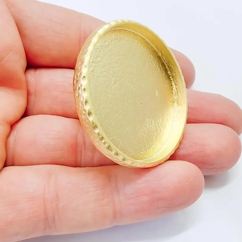 Hammered Ring Blank Setting Cabochon Base inlay Mounting Adjustable Bezel 40mm Gold Plated G37832