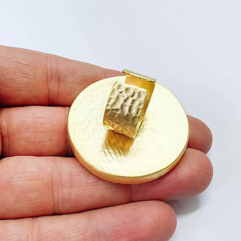 Hammered Ring Blank Setting Cabochon Base inlay Mounting Adjustable Bezel 40mm Gold Plated G37832
