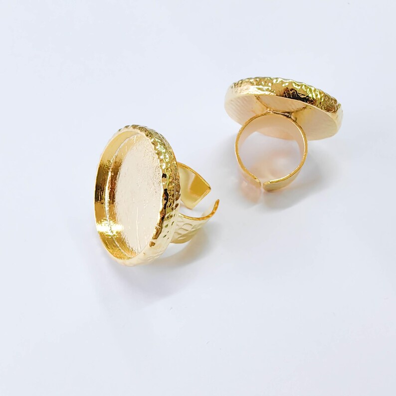 Hammered Ring Blank Setting Cabochon Base inlay Mounting Adjustable Bezel 40mm Gold Plated G37832