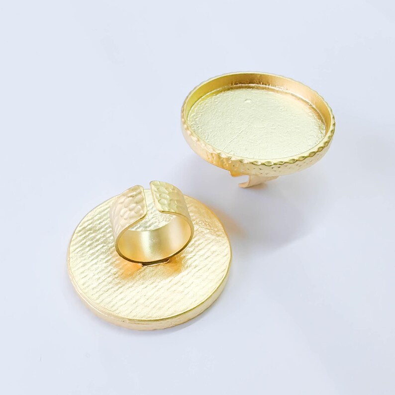 Hammered Ring Blank Setting Cabochon Base inlay Mounting Adjustable Bezel 40mm Gold Plated G37832
