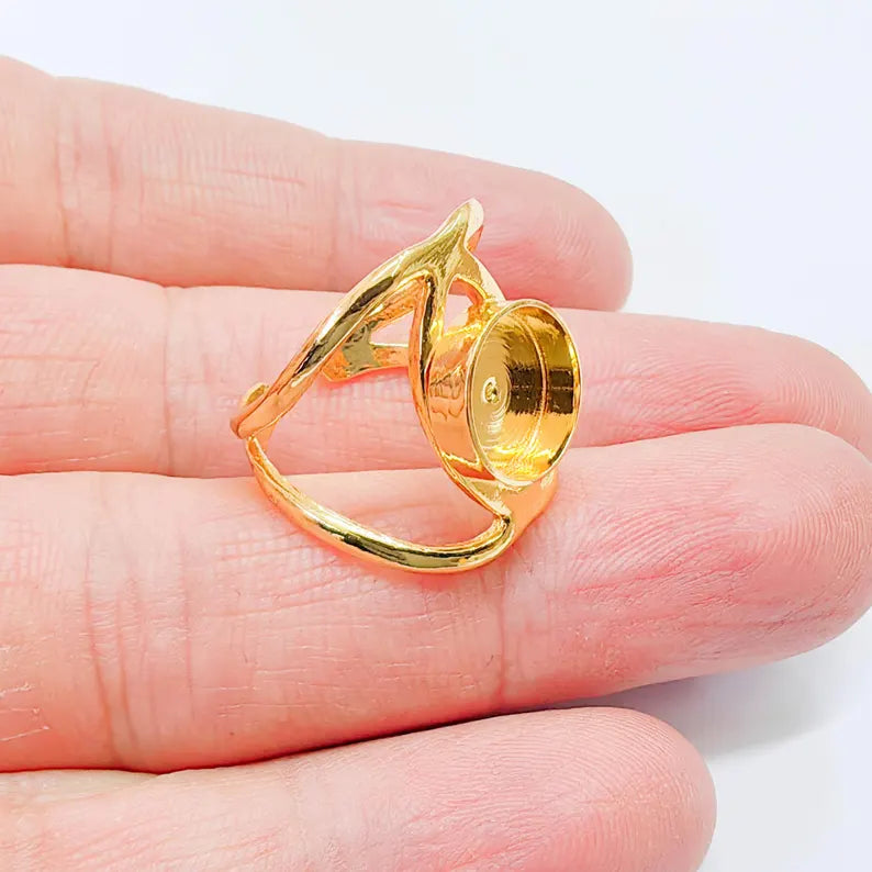 Adjustable Bezel Ring Base, 10mm Round Setting, Deep 3mm, Gold Color Adjustable G37835