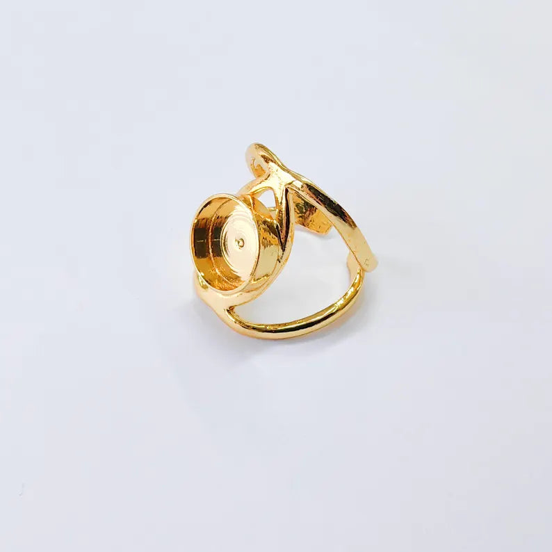 Adjustable Bezel Ring Base, 10mm Round Setting, Deep 3mm, Gold Color Adjustable G37835