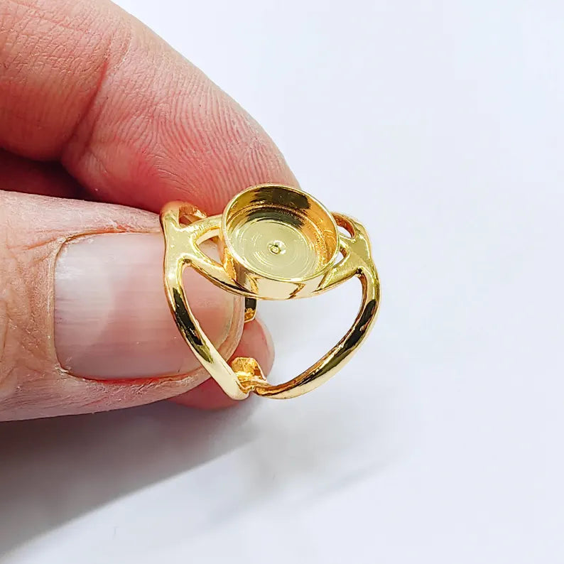 Adjustable Bezel Ring Base, 10mm Round Setting, Deep 3mm, Gold Color Adjustable G37835