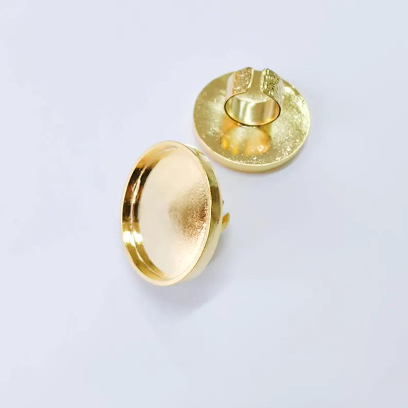 Shiny Gold Ring Setting, Cabochon Blank, Resin Bezel, Round Ring Mounting, Epoxy Frame Base, Adjustable Gold Plated 40mm G37852