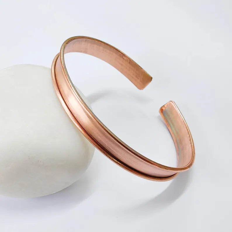 Raw Copper Cuff Bracelet, 8mm Wide Adjustable Bangle, Open Back Design, G37853
