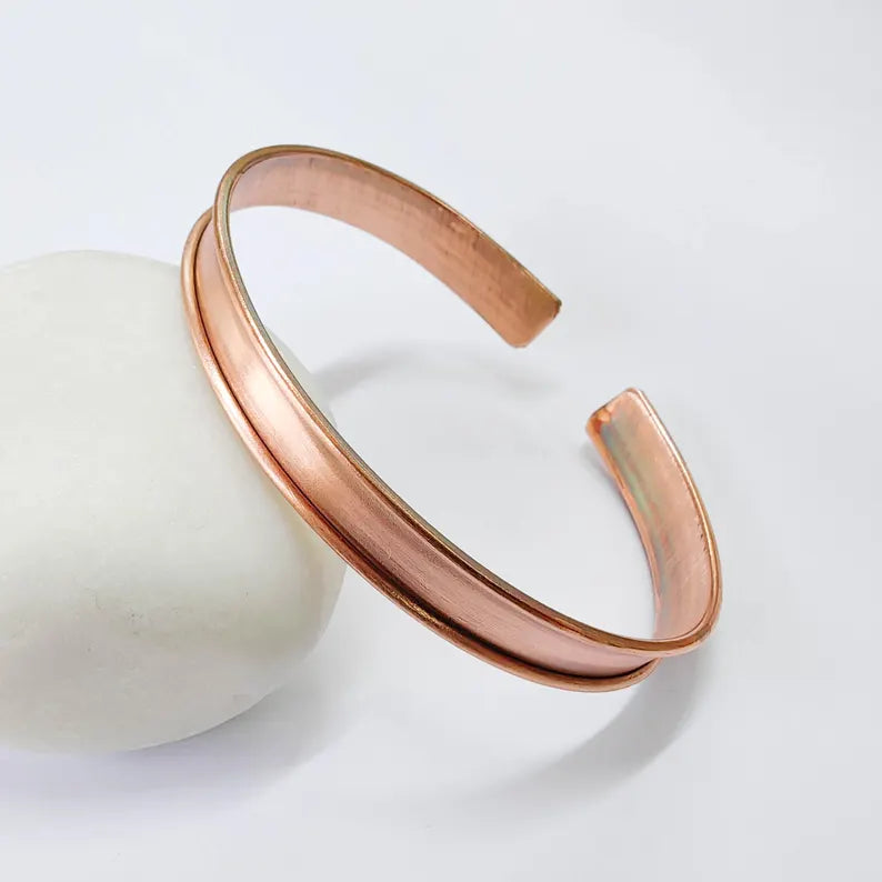 Raw Copper Cuff Bracelet, 8mm Wide Adjustable Bangle, Open Back Design, G37853