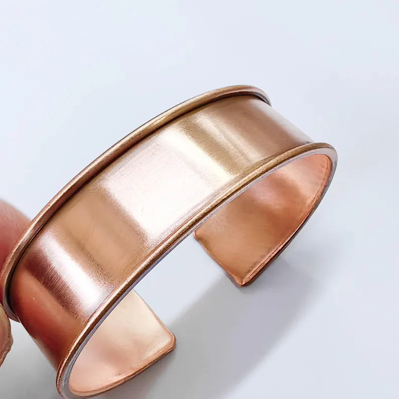 Raw Copper Cuff Bracelet, 20mm Wide Adjustable Bangle, Open Back Design, G37859