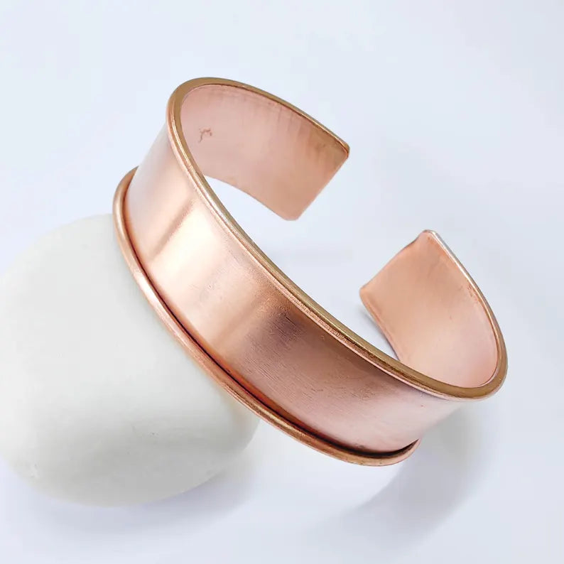 Raw Copper Cuff Bracelet, 20mm Wide Adjustable Bangle, Open Back Design, G37859