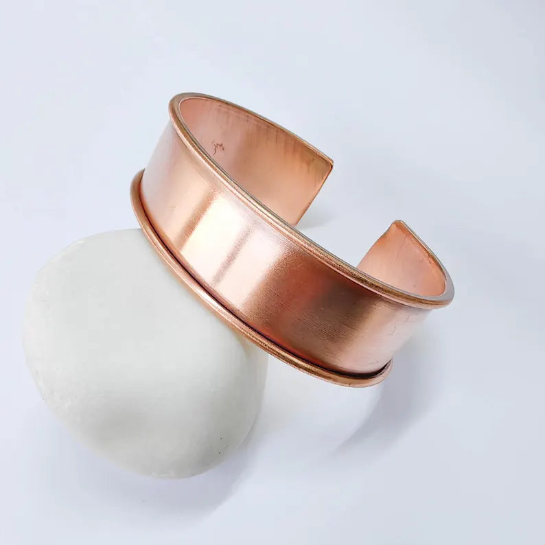 Raw Copper Cuff Bracelet, 20mm Wide Adjustable Bangle, Open Back Design, G37859