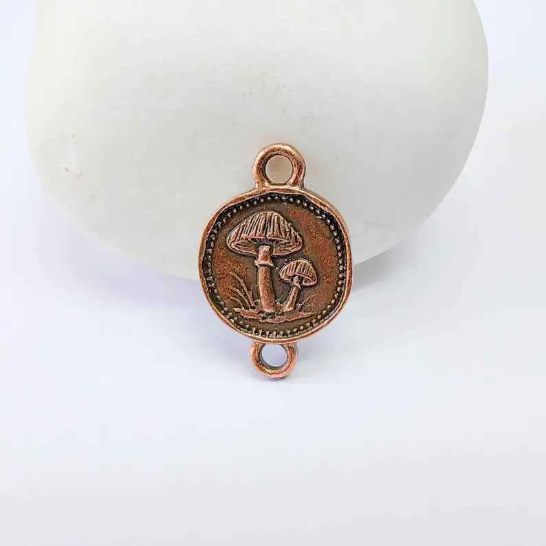 4 Mushroom Charm Connector, Double Sided Forest Nature Design, Antique Copper Plated, 20x13mm, G37886