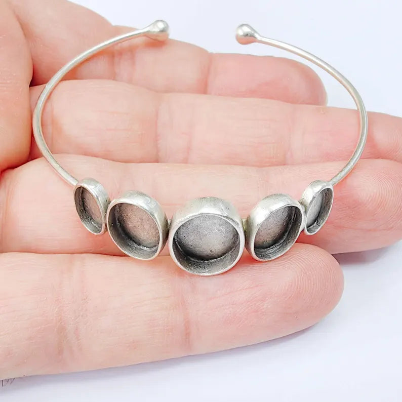 Adjustable Bracelet Blank, Multi Oval Bezel Cuff, 13x10mm 11x9mm 9x6mm Settings, G37893