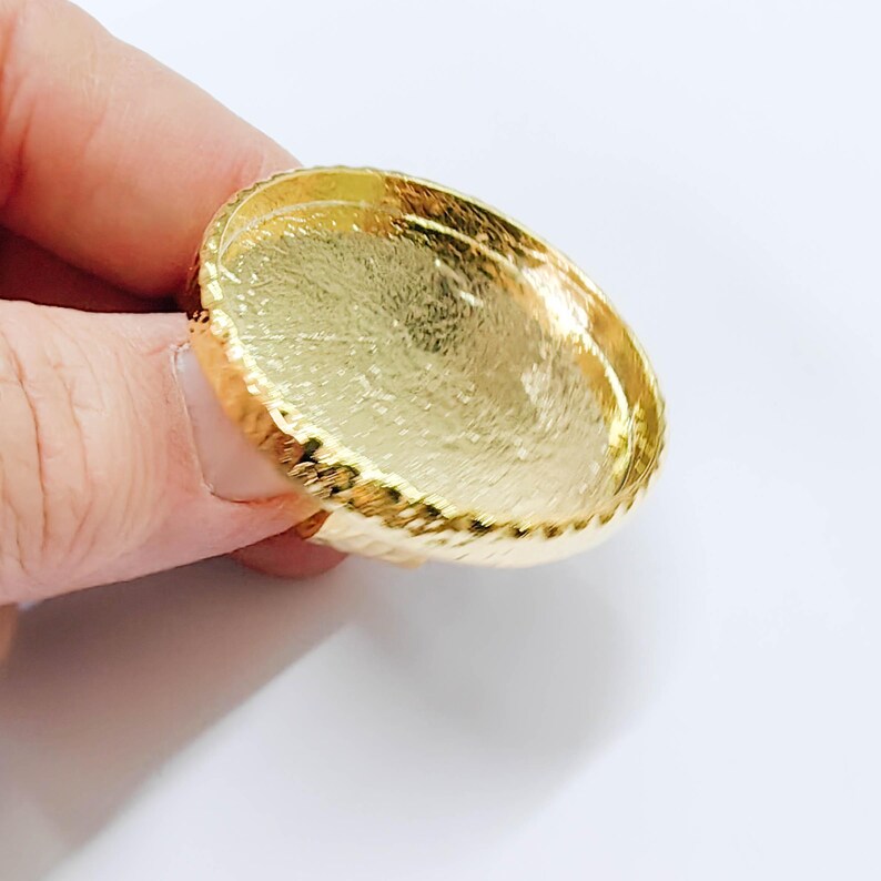 Hammered Ring Blank Setting Cabochon Base Mounting Adjustable Bezel 40mm Shiny Gold Plated G37843
