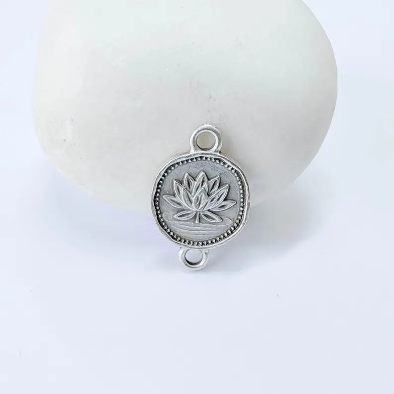 4 Lotus Flower Connector Charm, Botanical Symbol Design, Oval Shape, Double Sided, 20x13mm, G37846