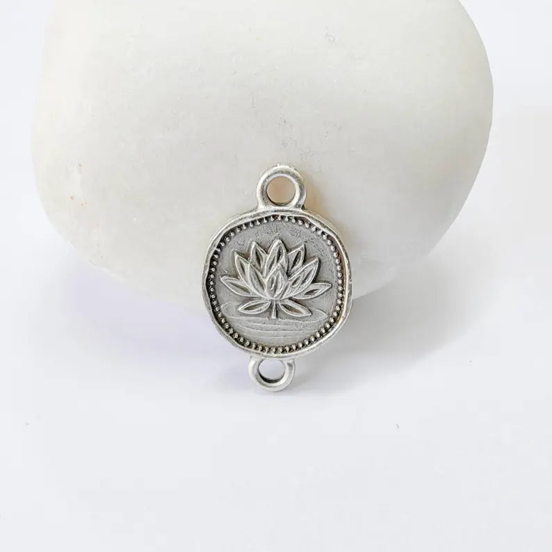 4 Lotus Flower Connector Charm, Botanical Symbol Design, Oval Shape, Double Sided, 20x13mm, G37846