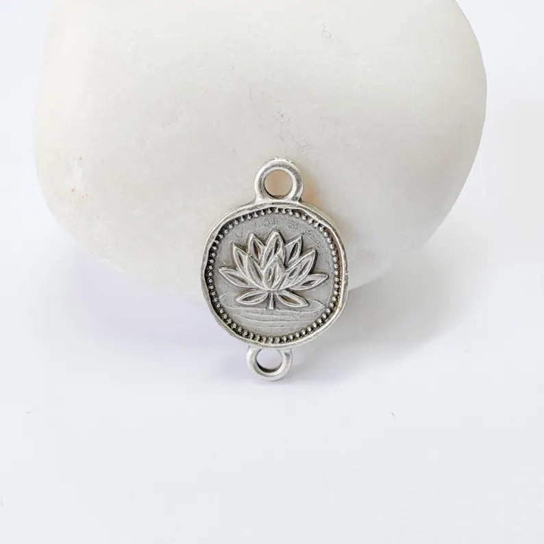 4 Lotus Flower Connector Charm, Botanical Symbol Design, Oval Shape, Double Sided, 20x13mm, G37846