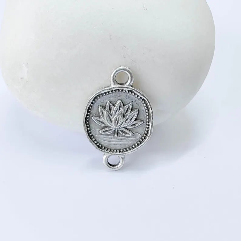 4 Lotus Flower Connector Charm, Botanical Symbol Design, Oval Shape, Double Sided, 20x13mm, G37846