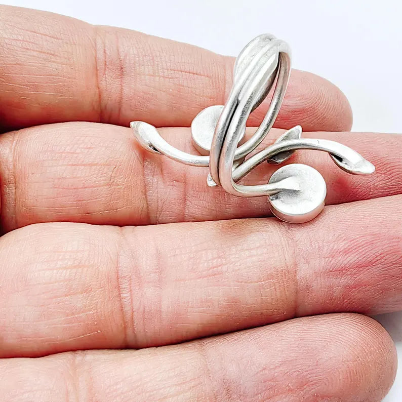 Antique Silver Adjustable Ring Base, 8mm Bezel, Leaf Design, G37850