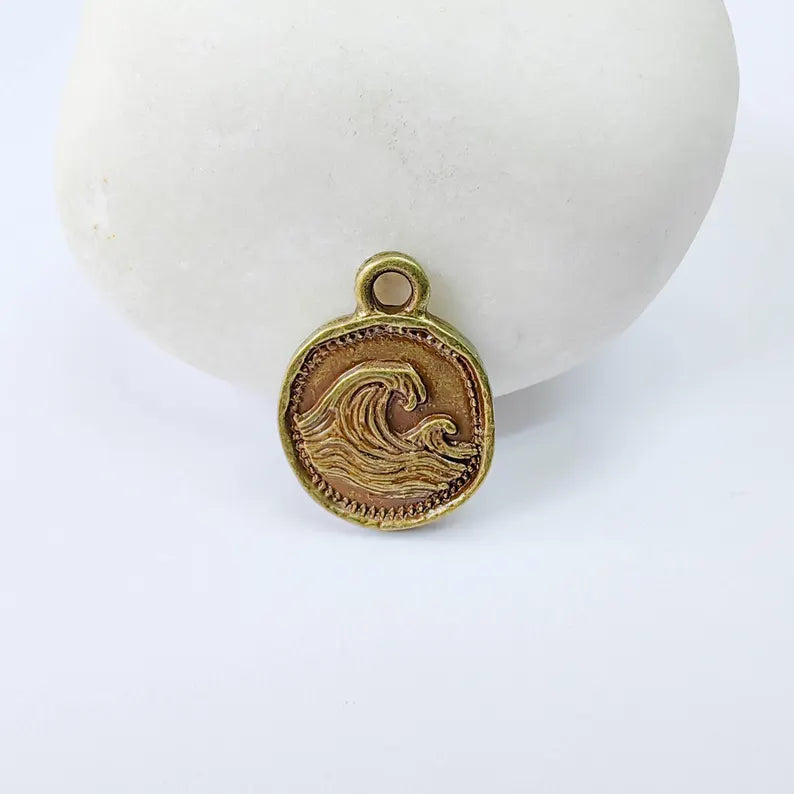 4 Pcs Ocean Wave Charm, Bracelet, Earring Sea Symbol, Boho Beach, Antique Bronze Plated 16x13mm G37902