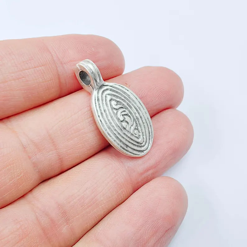 Oval Wave Charm Pendant, Minimal Ocean Design, Antique Silver Plated, 30x15mm, G37906